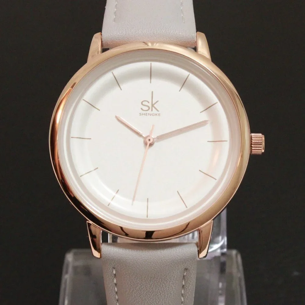 Ladies Dress Quartz Watch White Dial Grey Strap 38mm